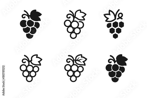 Autumn Harvest Logo Collection. Autumn harvests and organic food production. Icon set. Set Logo of Autumn harvests and organic food production: grape cluster