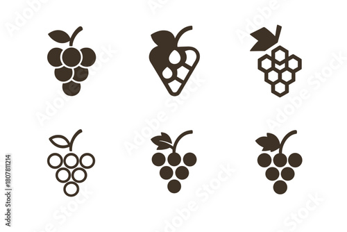 Autumn Harvest Logo Collection. Autumn harvests and organic food production. Icon set. Set Logo of Autumn harvests and organic food production: grape cluster