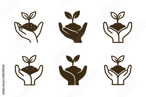 Autumn Harvest Logo Set. Autumn harvests and organic food production. Icon set. Set Logo of Autumn harvests and organic food production: farmers? hands holding