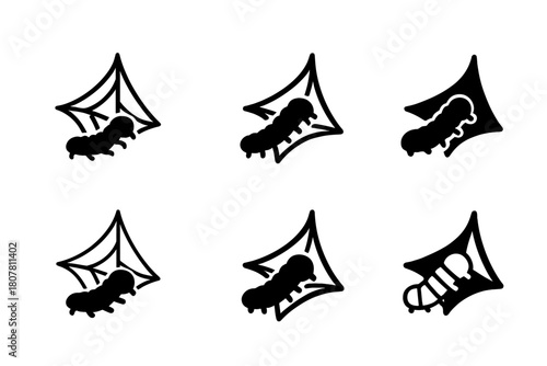 Caterpillar Life Logos. Life of a caterpillar. Icon set. Set Logo of Life of a caterpillar: cocoon formation. harmonious logo variations of the same emblematic