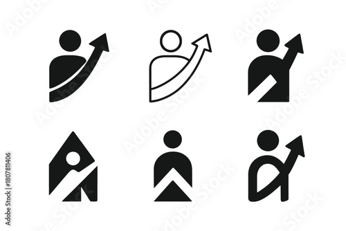 Career Growth Icons. Career growth. Solid icon set of career growth: briefcase, chart arrow, handshake, lightbulb, target, gear, ladder, document, medal, flag,