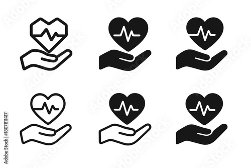 Chronic Care Logo Variations. Chronic disease management and health support. Icon set. Set Logo of Chronic disease management and health support: hand holding