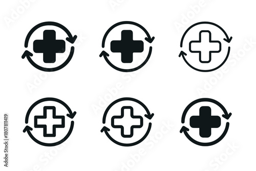 Chronic Disease Icon Set. Chronic disease management and health support. Icon set. Set Logo of Chronic disease management and health support: medication and