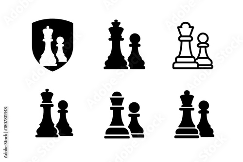 Chess Logo Variations. Traditional games. Icon set. Set Logo of traditional games: chess pieces. harmonious logo variations of the same emblematic concept,