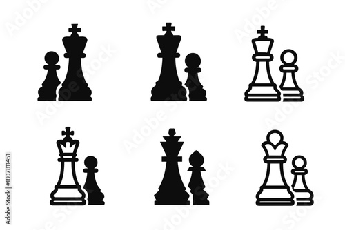 Chess Logo Variations. Traditional games. Icon set. Set Logo of traditional games: chess pieces. harmonious logo variations of the same emblematic concept,