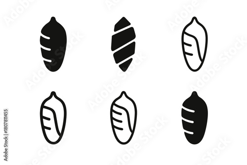 Caterpillar Life Icons. Life of a caterpillar. Icon set. Set Logo of Life of a caterpillar: egg on leaf. harmonious logo variations of the same emblematic