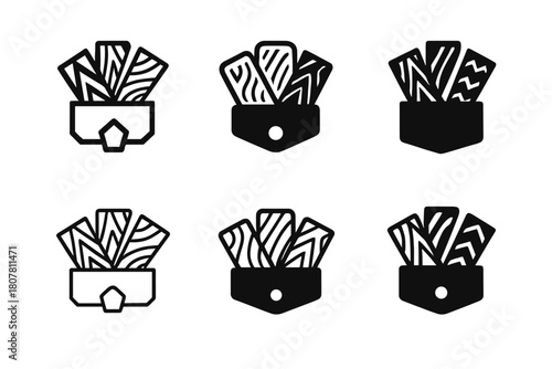 Cladding Logo Variations. Cladding samples on board. Icon set. Set Logo of Cladding samples on board: material panels arranged in grid. harmonious logo