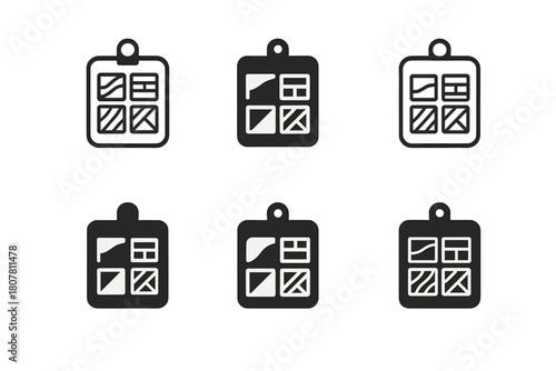 Cladding Sample Icons. Cladding samples on board. Icon set. Set Logo of Cladding samples on board: architectural design material palette. harmonious logo