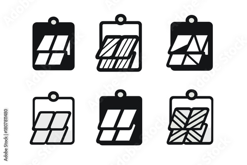 Cladding Logo Showcase. Cladding samples on board. Icon set. Set Logo of Cladding samples on board: architectural material showcase. harmonious logo variations