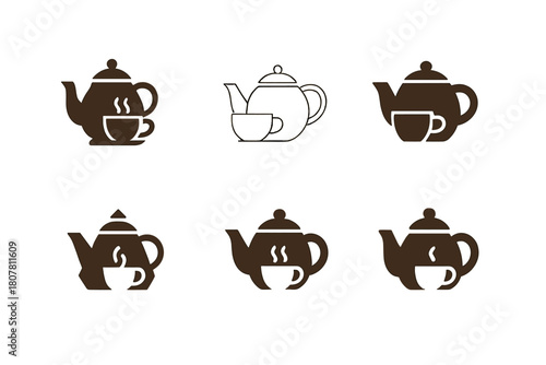 Coffee and Tea Icons. Coffee and tea. Icon set. Set Logo of coffee and tea: coffee bean. harmonious logo variations of the same emblematic concept, each with