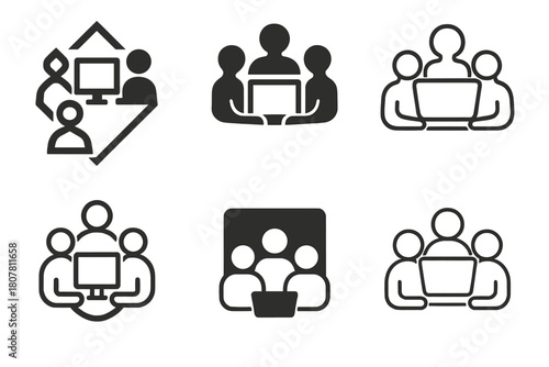 Creative Team Logos. Collaboration in creative teams. Icon set. Set Logo of Collaboration in creative teams: handshake with creative spark. harmonious logo