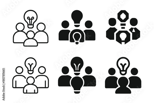 Creative Team Logos. Collaboration in creative teams. Icon set. Set Logo of Collaboration in creative teams: handshake with creative spark. harmonious logo