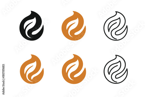 Cuisine Fusion Logos. Cuisine fusions. Icon set. Set Logo of cuisine fusions: yin-yang plate. harmonious logo variations of the same emblematic concept, each