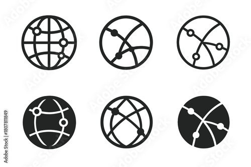 Digital Connectivity Logos. Digital transformation in business. Icon set. Set Logo of connectivity: globe with network nodes. harmonious logo variations of the