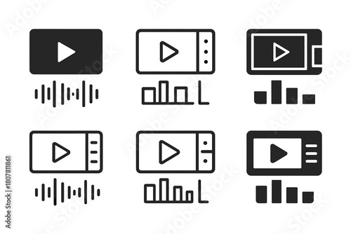 Digital Content Logos. Digital content creation services. Icon set. Set Logo of Digital content creation services: animation frame sequence. harmonious logo