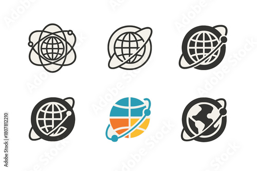 Educational Icon Variations. Educational moments (learning about science, history, geography). Icon set. Set Logo of Educational moments: compass rose blending