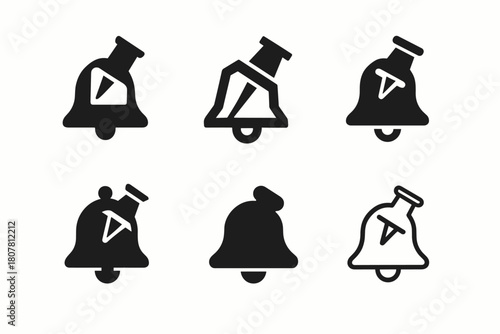 Elegant Notification Icons. Pinned post design. Icon set. Set Logo of important update: bell notification with pin. harmonious logo variations of the same