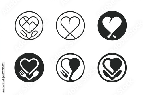 First Date Logos. First date experiences. Icon set. Set Logo of romantic meeting: two coffee cups facing each other. harmonious logo variations of the same