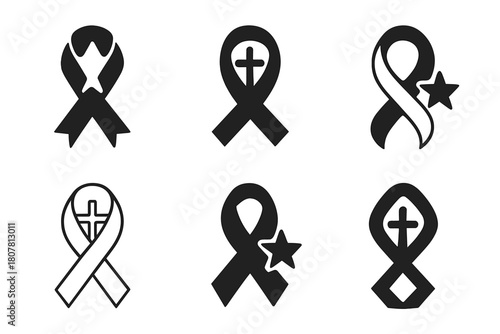 Memorial Traditions Logos. Remembering loved ones with special memorial traditions. Icon set. Set Logo of remembering loved ones with special