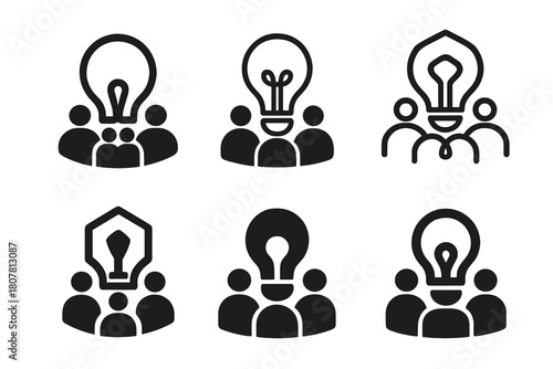 Product Prototyping Logos. A Business Team Creating a Product Prototype in a Design Studio. Icon set. Set Logo of Product Prototyping: lightbulb idea with