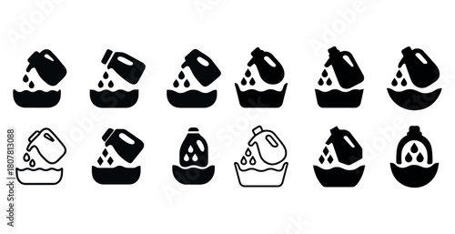 Detergent icons set: different bottle and container designs