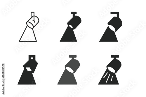 Lighting Logo Variations. Lighting composition. Icon set. Set Logo of lighting composition: spotlight beam. harmonious logo variations of the same emblematic