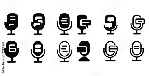 Set of minimalist microphone and chat bubble icons