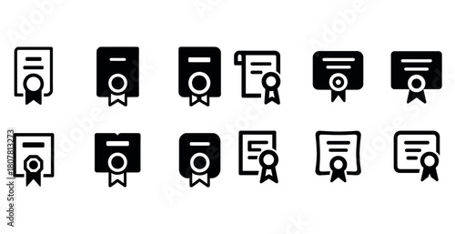 Set of certificate icons with ribbon seals in various styles