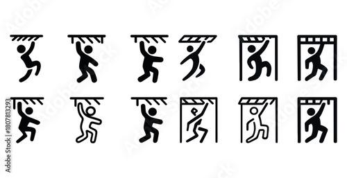 Monkey bar climbing icons: versatile set of activity pictograms