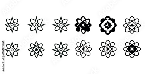 Set of twelve atomic science icons in black