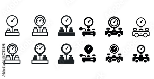 Set of gauges and pressure meters in various icon styles