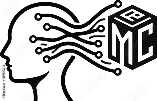 Digital Zen human head silhouette connected to a laptop