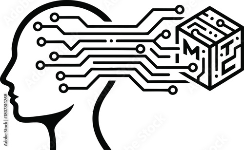 Digital Zen human head silhouette connected to a laptop