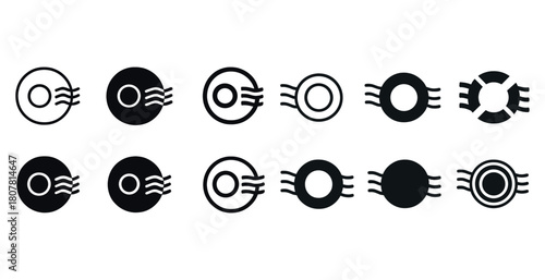 Abstract circular icons set with various line patterns in black and white