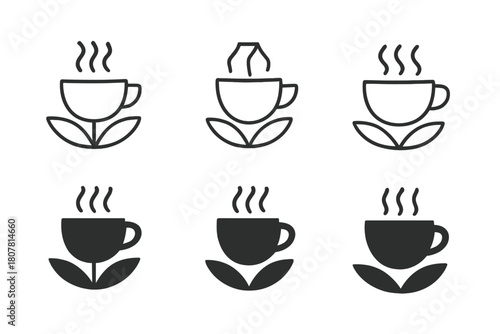 Mental Wellness Icons. Mental wellness. Icon set. Set Logo of Mental wellness: Relaxing cup of tea. harmonious logo variations of the same emblematic concept