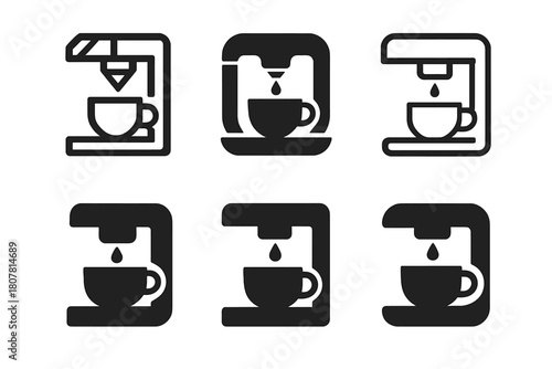 Espresso Machine Logo Set. Coffee brewing. Icon set. Set Logo of coffee brewing: espresso machine. harmonious logo variations of the same emblematic concept,