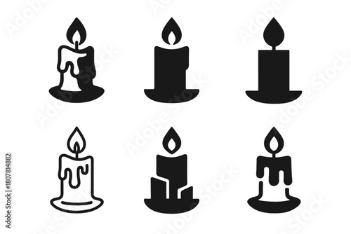 Candle Logo Variations. Candle light. Icon set. Set Logo of candle light: melting wax candle. harmonious logo variations of the same emblematic concept, each