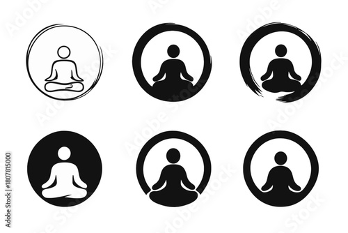 Zen Emblems Collection. Learning mindfulness for stress relief. Icon set. Set Logo of Learning mindfulness for stress relief: Zen circle (Enso). harmonious