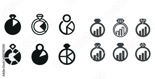 Set of twelve minimalist geometric pie chart icons