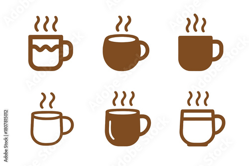 Comfort Food Logos. Comfort food and traditional dishes. Icon set. Set Logo of comfort food and traditional dishes: steaming mug of cocoa