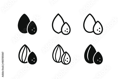 Nutrient-Rich Icons. Nutrient-rich foods. Icon set. Set Logo of Nutrient-rich foods: Nuts and seeds. harmonious logo variations of the same emblematic concept