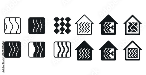 Black and white heating and insulation symbols for home design