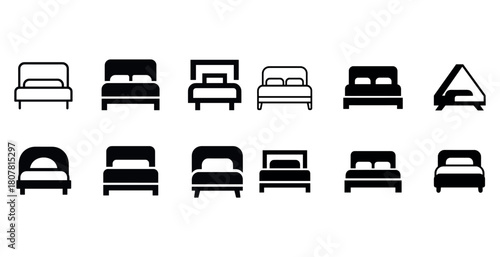 Collection of various bed icons in black and white