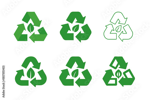 Eco-Friendly Waste Logos. waste management. Icon set. Set Logo of waste management: eco-friendly waste cycle. harmonious logo variations of the same emblematic