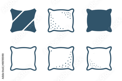 Pillow Logo Variations. Extra pillow. Icon set. Set Logo of extra pillow: cozy bed pillow with subtle texture. harmonious logo variations of the same