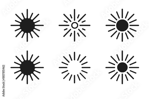 Big Bang Logos. big bang. Icon set. Set Logo of big bang: radiant energy sphere. harmonious logo variations of the same emblematic concept, each with different