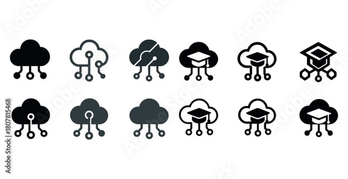 Cloud computing and education icons: connection and knowledge symbols