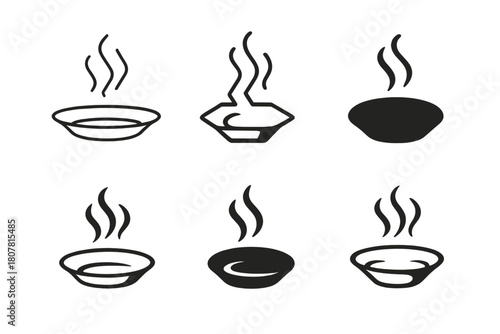 Culinary Art Logo Variations. culinary artistry. Icon set. Set Logo of culinary artistry: dish with steam in artistic form. harmonious logo variations of the