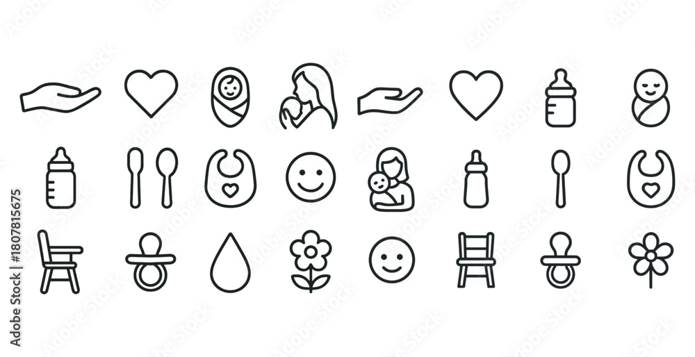 Naklejka premium Baby icons: parenting and care symbols for newborns and families