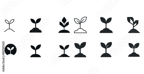Variety of seedling icons in black and white silhouettes